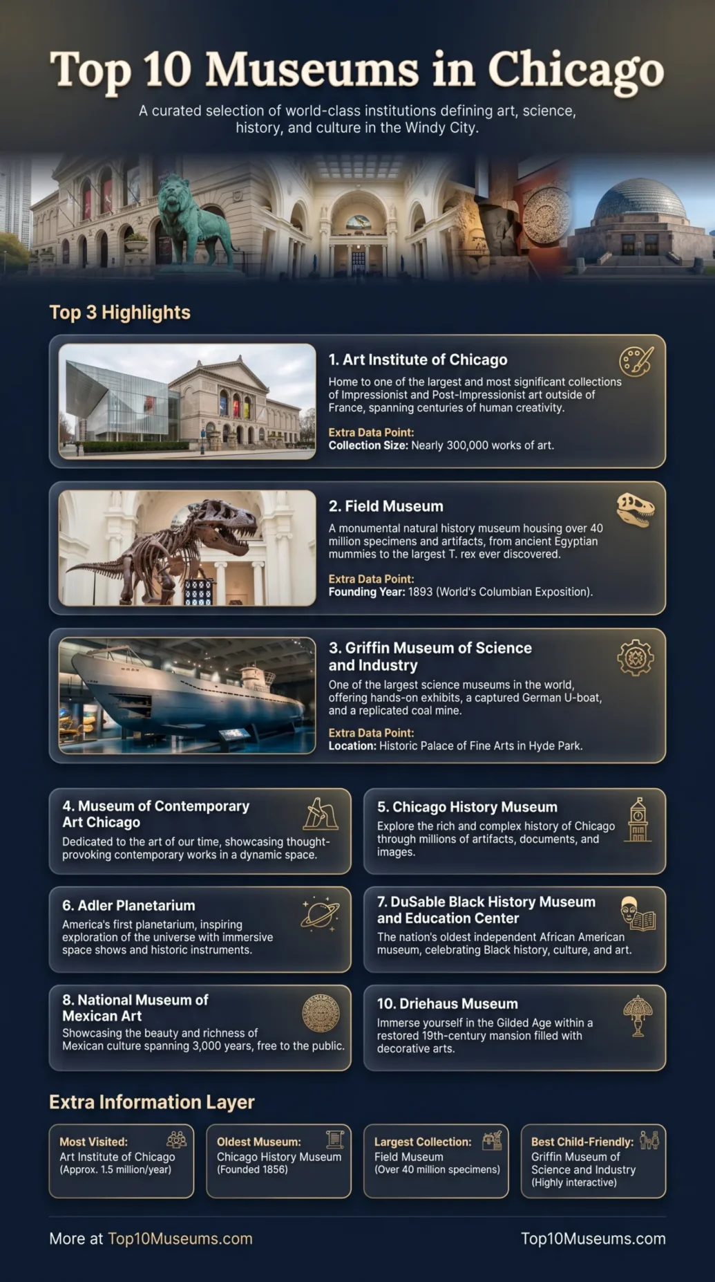 Top 10 museums in Chicago showcasing the city's best art, science, and family-friendly attractions.