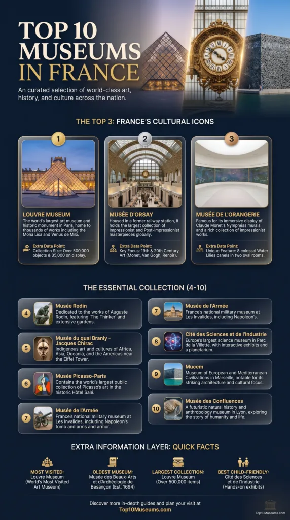 Top 10 museums in France showcase art, history, science, and family fun for visitors.