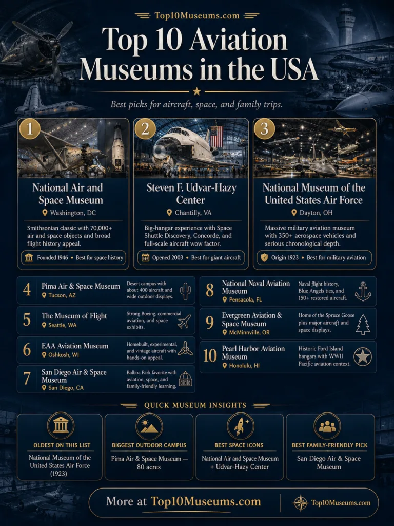 Top 10 aviation museums in the USA showcasing aircraft, space exhibits, and family fun
