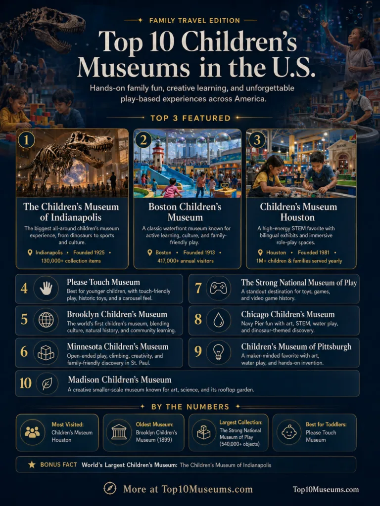Top 10 children's museums in the U.S offer fun, interactive exhibits for families.