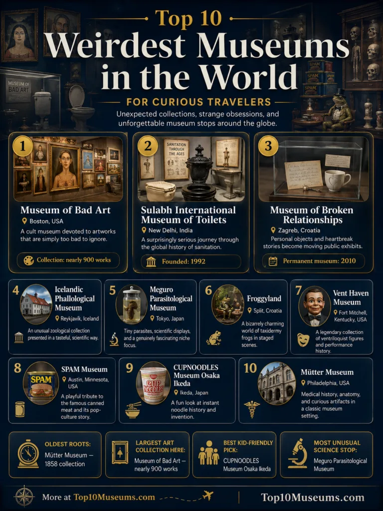A collection of the top 10 weirdest museums around the world for curious travelers.