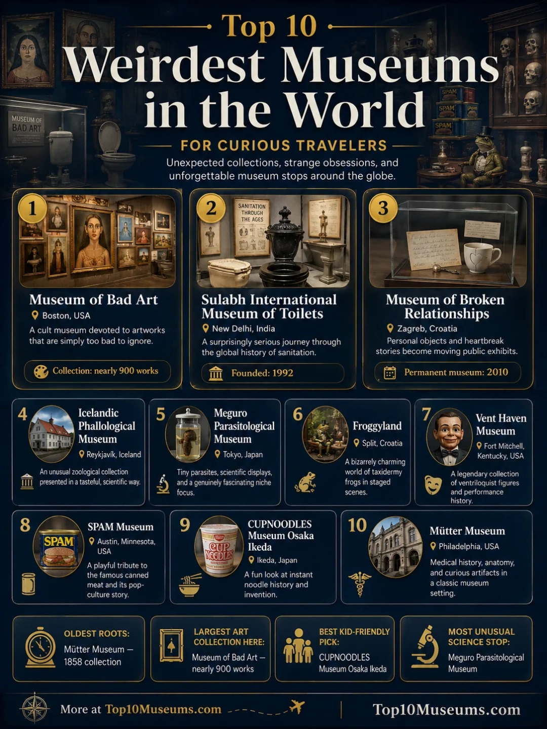 A collection of the top 10 weirdest museums around the world for curious travelers.