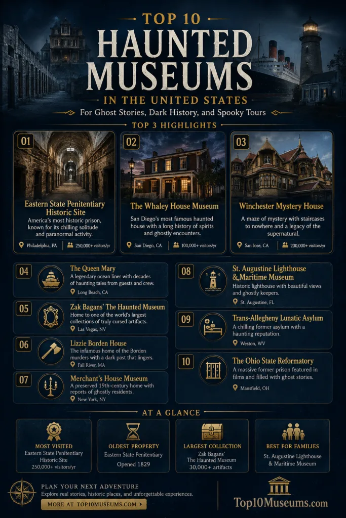 Top 10 haunted museums in the United States famous for ghost stories and spooky tours.