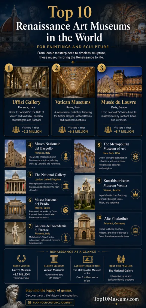 Top 10 Renaissance art museums in the world showcasing paintings and sculptures