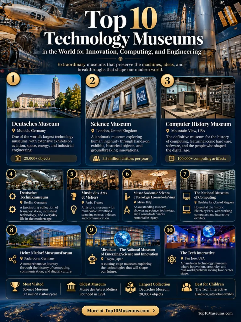 Top 10 technology museums in the world showcasing innovations in computing and engineering.